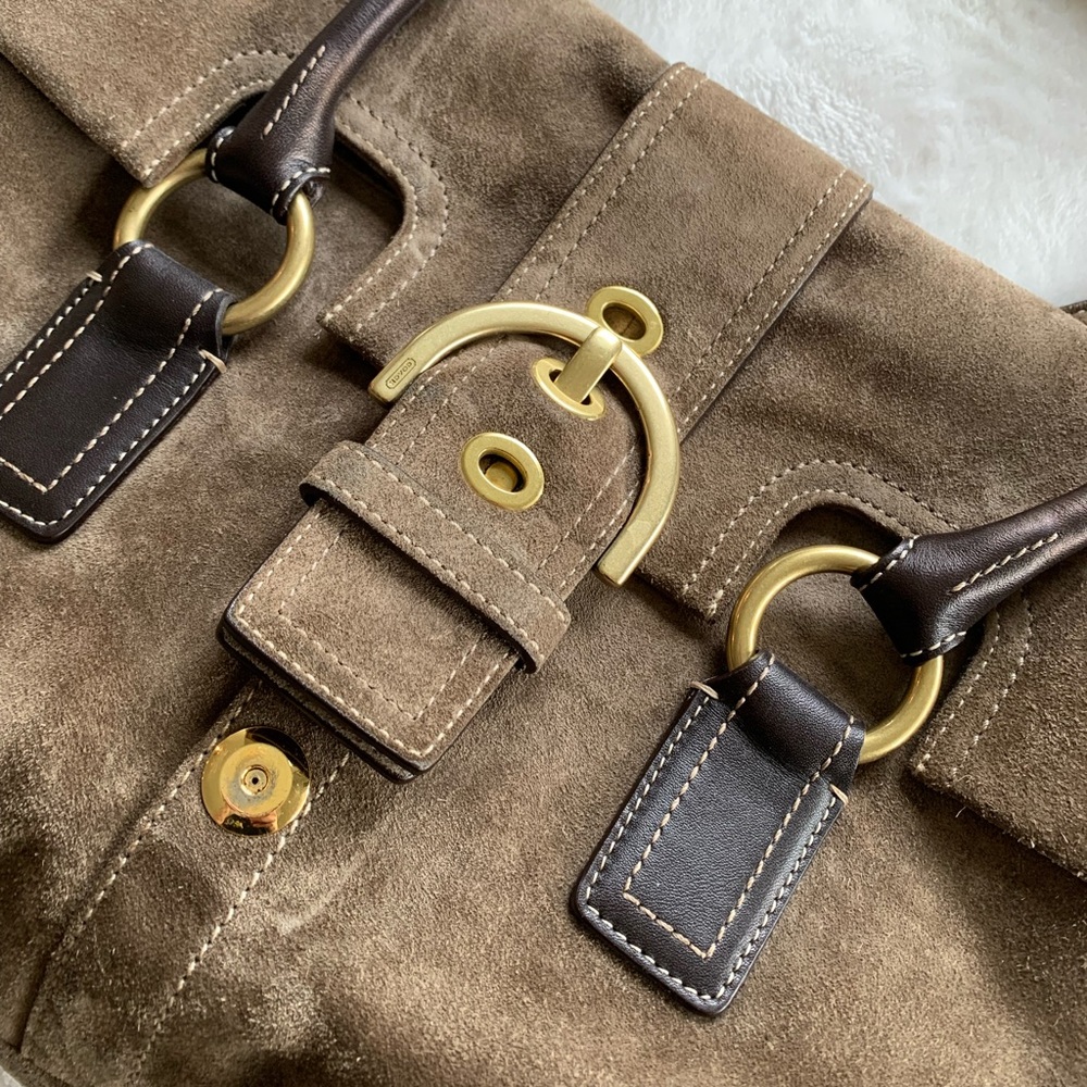 Coach Brown Suede Shoulder Bag with Gold Accents